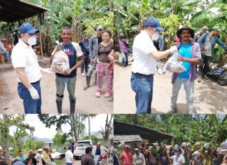 Campesinos de cantarranas reciben ayuda solidaria de Mauricio Oliva,Renan Inestroza, Juan Diego Zelaya y Olga Alvarado.