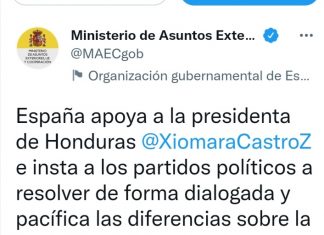 España exhorta a los politicos de Honduras a buscar sobre el CN respetando la Constitución y separacion de poderes.