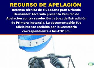 Equipo de defensa de JOH presenta recurso de apelacion ante la CSJ