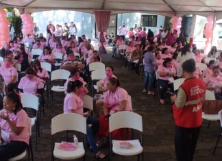 Regidores de la AMDC conmemoran el mes del cancer de mama.