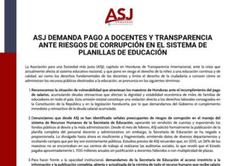 ASJ insta al Gobierno a cumplir compromisos con el magisterio y advierte sobre riesgos de corrupción en Educación