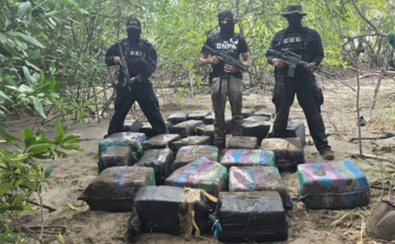 Policía Nacional decomisa más de 25 fardos de presunta cocaína en zona costera del sur de Honduras